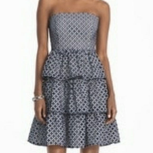 White House Black Market Dresses & Skirts - White House Black Market Strapless Navy Eyelet Tiered Sundress - Sz 10